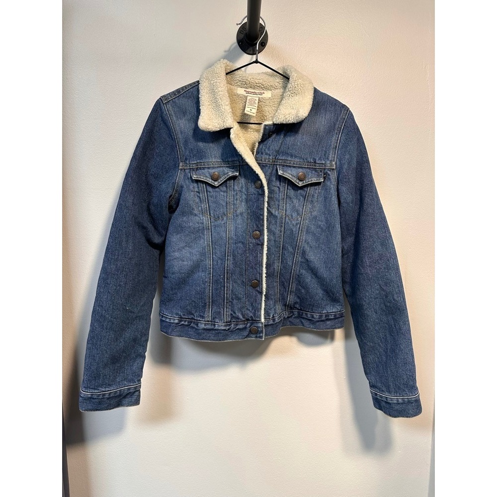 VTG Abercrombie & Fitch Faux Sherpa Lined Denim Trucker Jacket Medium Y2K Jean